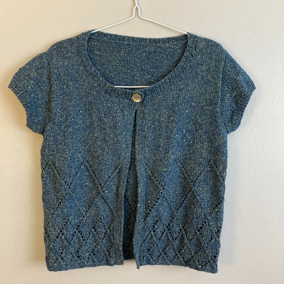 Sweaters - Unbranded Blue Single Button Cardigan Crochet Short Sleeve Cotton Blend Size M